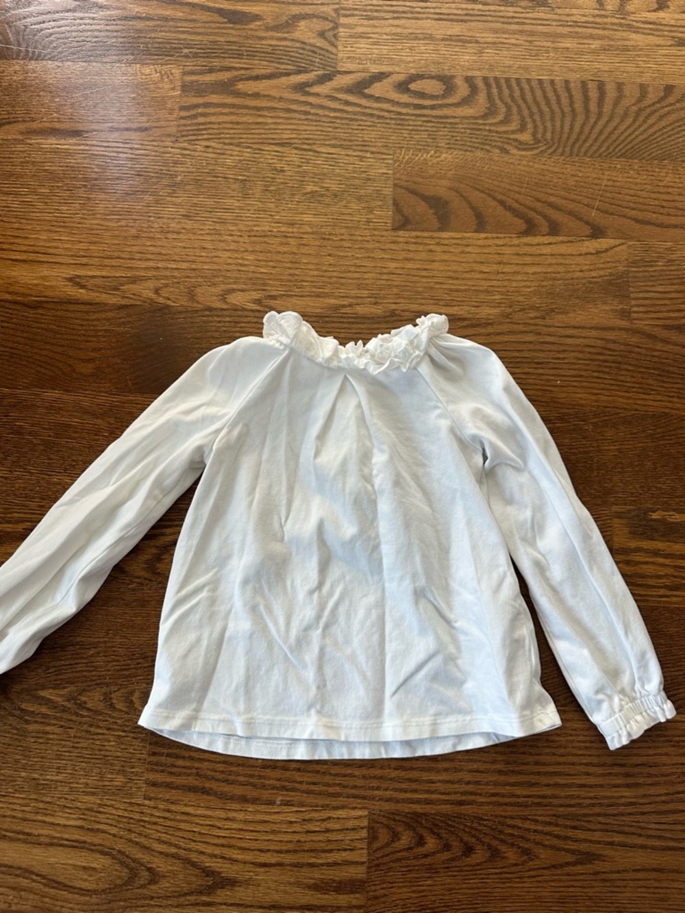Tahari White Long-Sleeve Ruffle Neck Tee